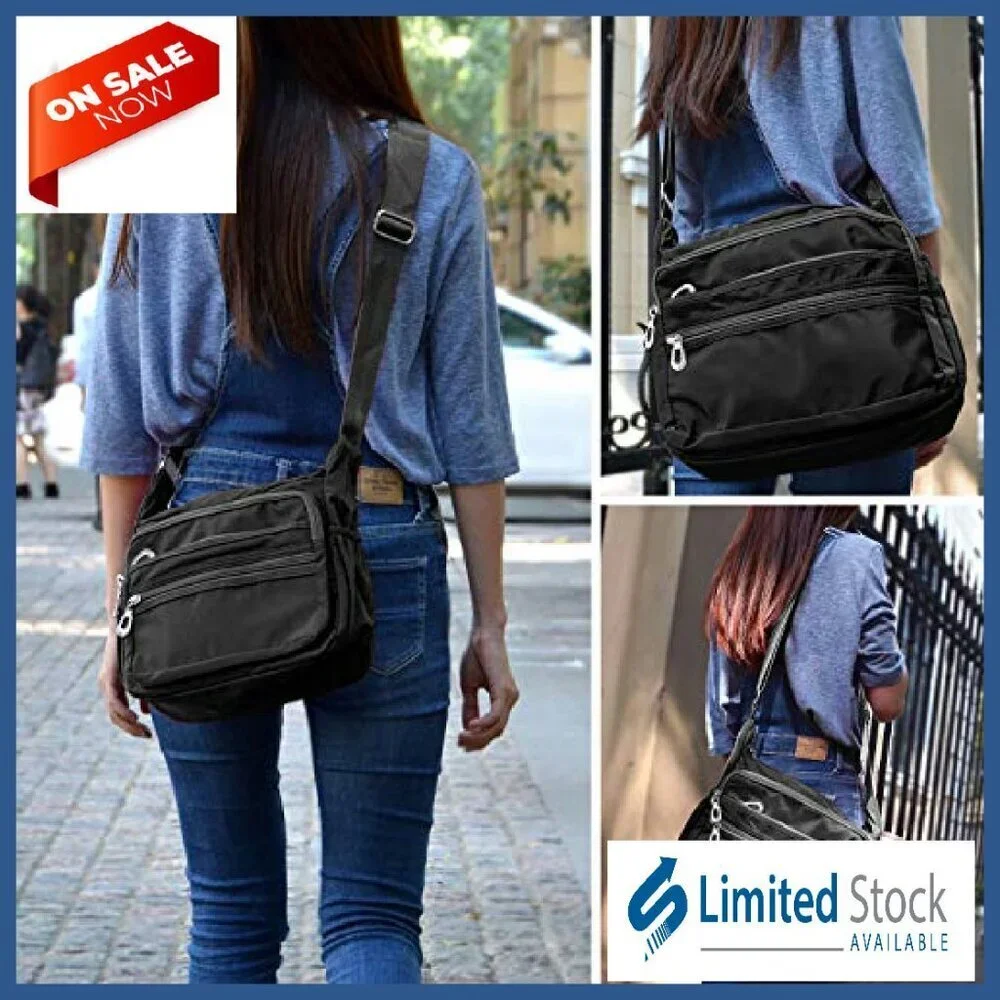 Waterproof Nylon Crossbody Bag Large Size Multiple Pockets Travel Purse